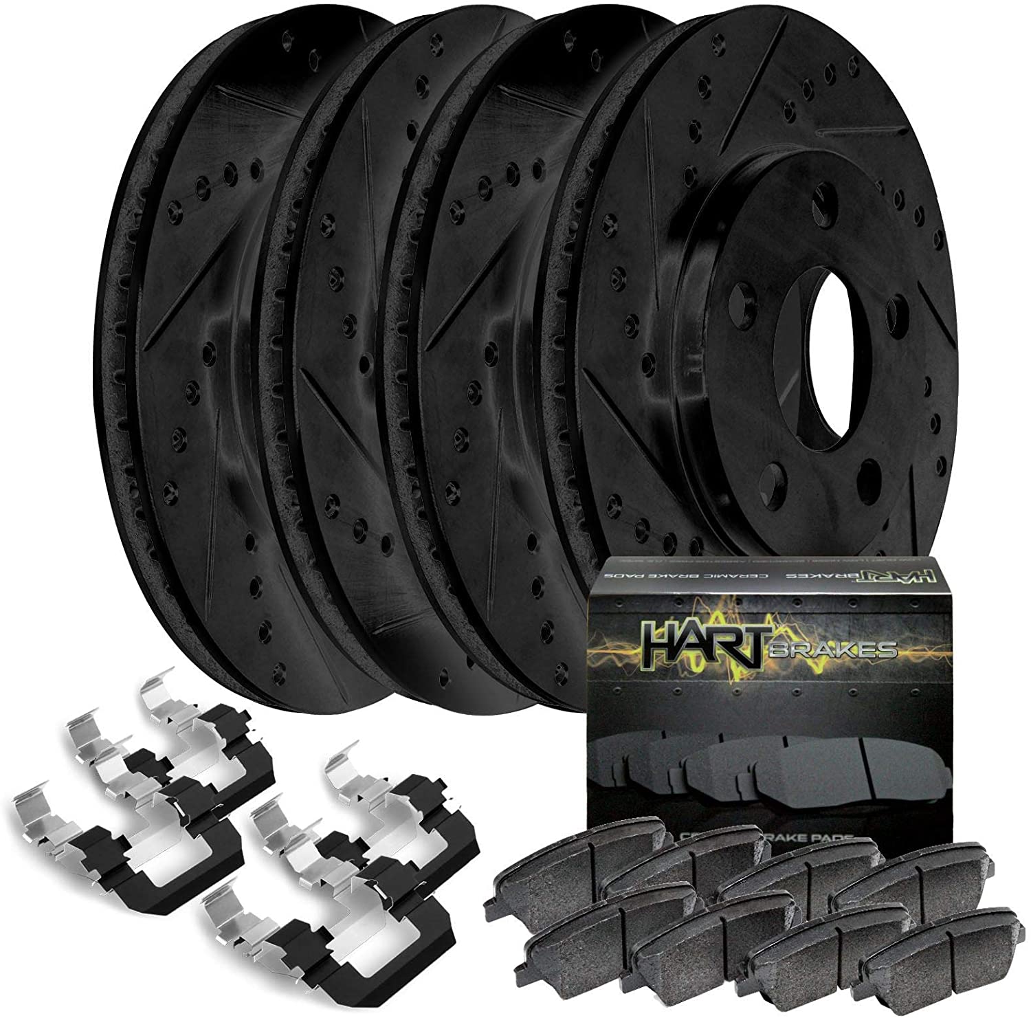 Full Kit Black Hart Drilled Slotted Brake Rotors and Brake Pads BHCC.63076.02