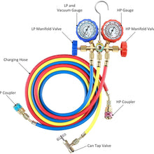 5FT AC Gauge Set for R134A R12, R22, R502 Refrigerants, with Couplers and Can Tap