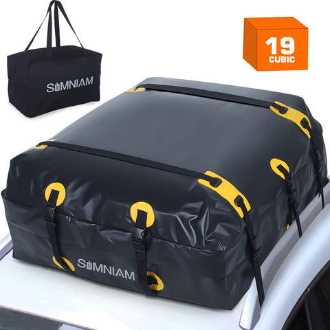 SIMNIAM 19 Cubic Feet Car Roof Bag&Rooftop Cargo Carrier - 700D PVC Anti-Tear Double Zipper Car Rooftop Bag with Storage Bag, 10 Reinforced Straps, Fit for Most Vehicles with Rack(No Slip Mat&No Hook)