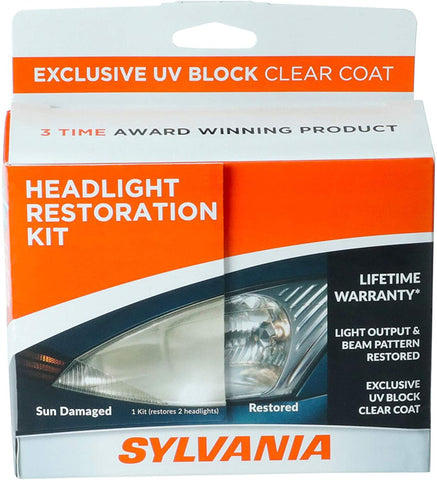 SYLVANIA - Headlight Restoration Kit - 3 Easy Steps to Restore Sun Damaged Headlights With Exclusive UV Block Clear Coat, Light Output and Beam Pattern Restored, Long Lasting Protection