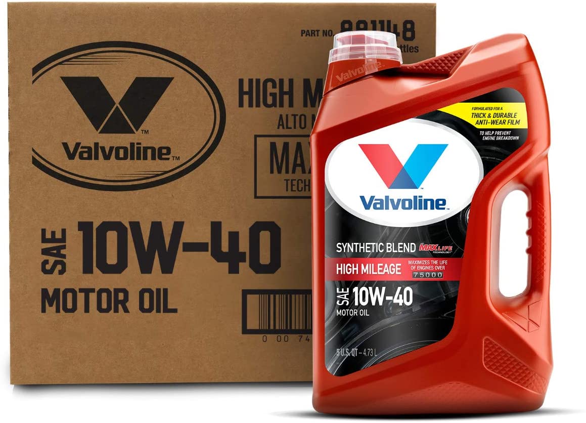 Valvoline High Mileage with MaxLife Technology SAE 10W-40 Synthetic Blend Motor Oil 5 QT, Case of 3