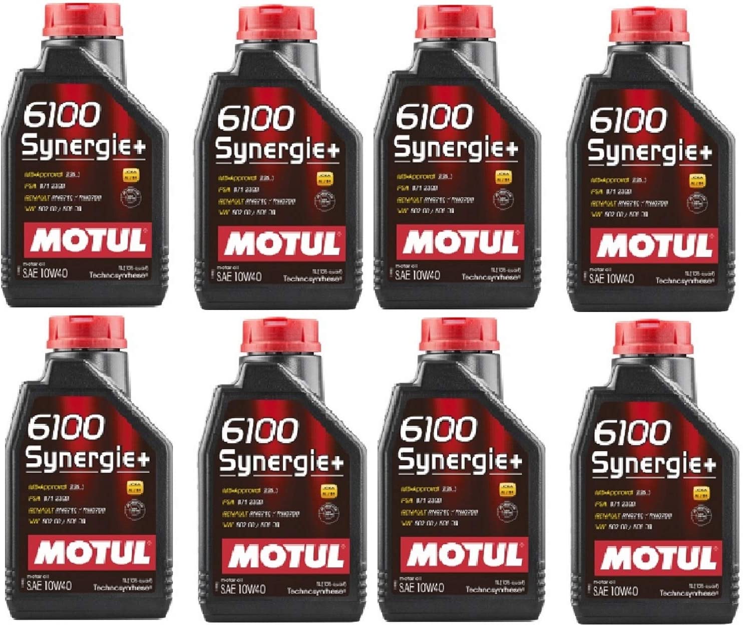 Motul 108646 Set of 8 6100 Synergie+ 10W-40 Motor Oil 1-Liter Bottles