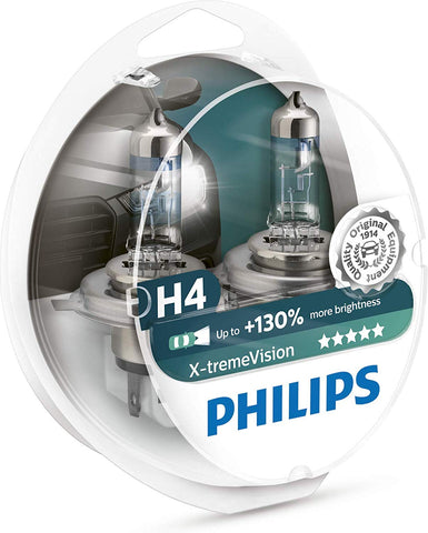 Philips X-treme Vision +130% Headlight Bulbs (Pack of 2) (H4 60/55W)