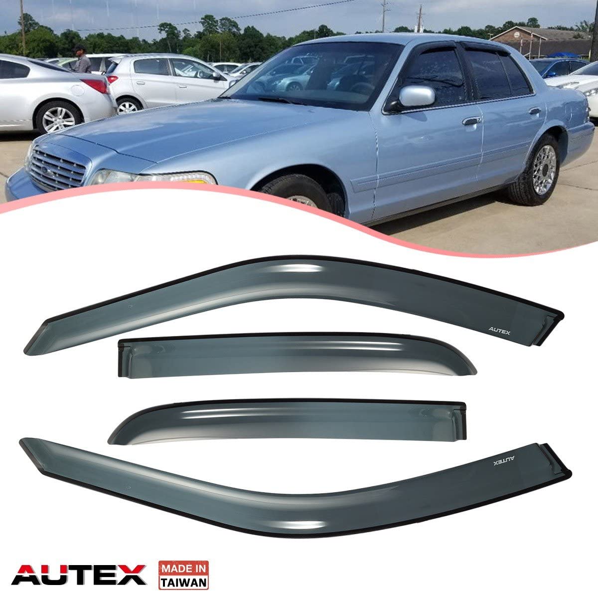 AUTEX Window Visor Compatible with Crown Victoria 1998-2012 Tape On Sun Wind Deflector