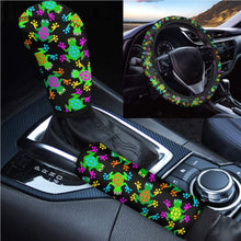 INSTANTARTS Colorful Paws Women Men Auto Interior Accessories Set - 3 pcs,Steering Wheel Cover&Handbrake Cover&Gear Shift Stick Cover for Most Cars