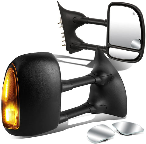 Replacement for Super Duty Black Heated Power Smoked Signal Extendable Towing Side+Circle Blind Spot Mirror