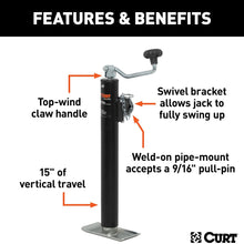 CURT 28323 Weld-On Pipe-Mount Swivel Trailer Jack, 2,000 lbs. 15 Inches Vertical Travel