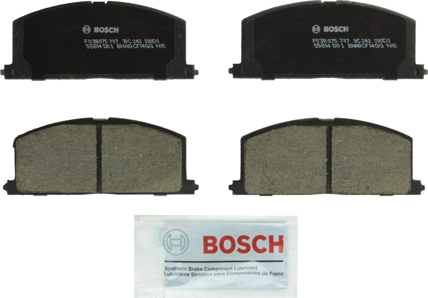 Bosch BC242 QuietCast Premium Ceramic Disc Brake Pad Set For Select Chevrolet Nova; Geo Prizm; Toyota Camry, Celica, Corolla, MR2, Paseo, Tercel; Front