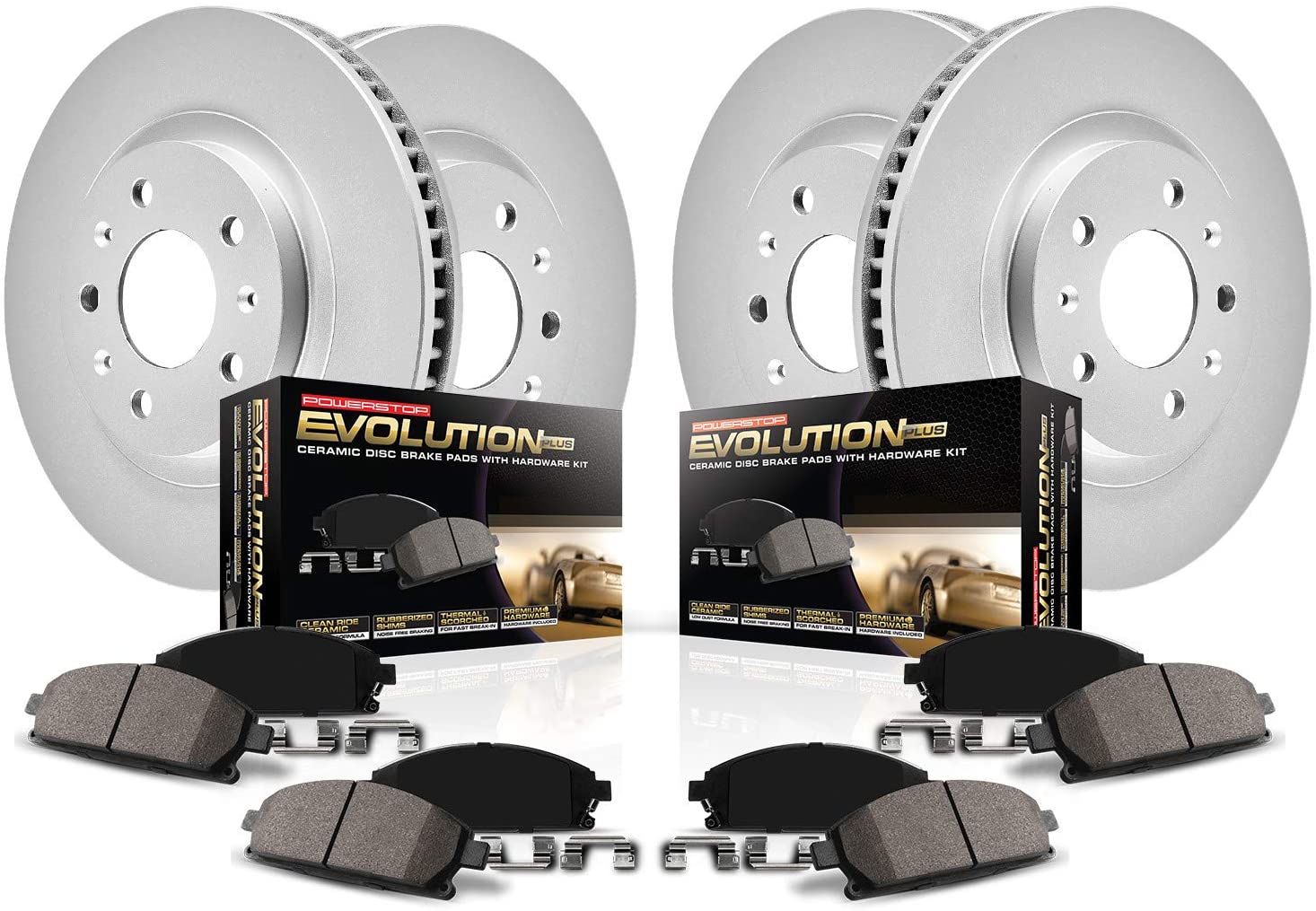 Power Stop CRK6973 Coated Brake Rotor and Ceramic Brake Pads- Front & Rear