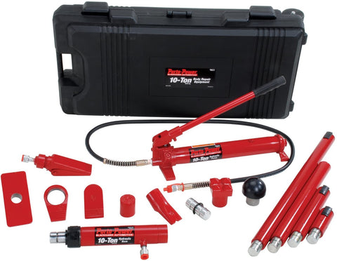 Porto-Power B65115 Black/Red Hydraulic Body Repair 19 Piece Kit - 10 Ton Capacity