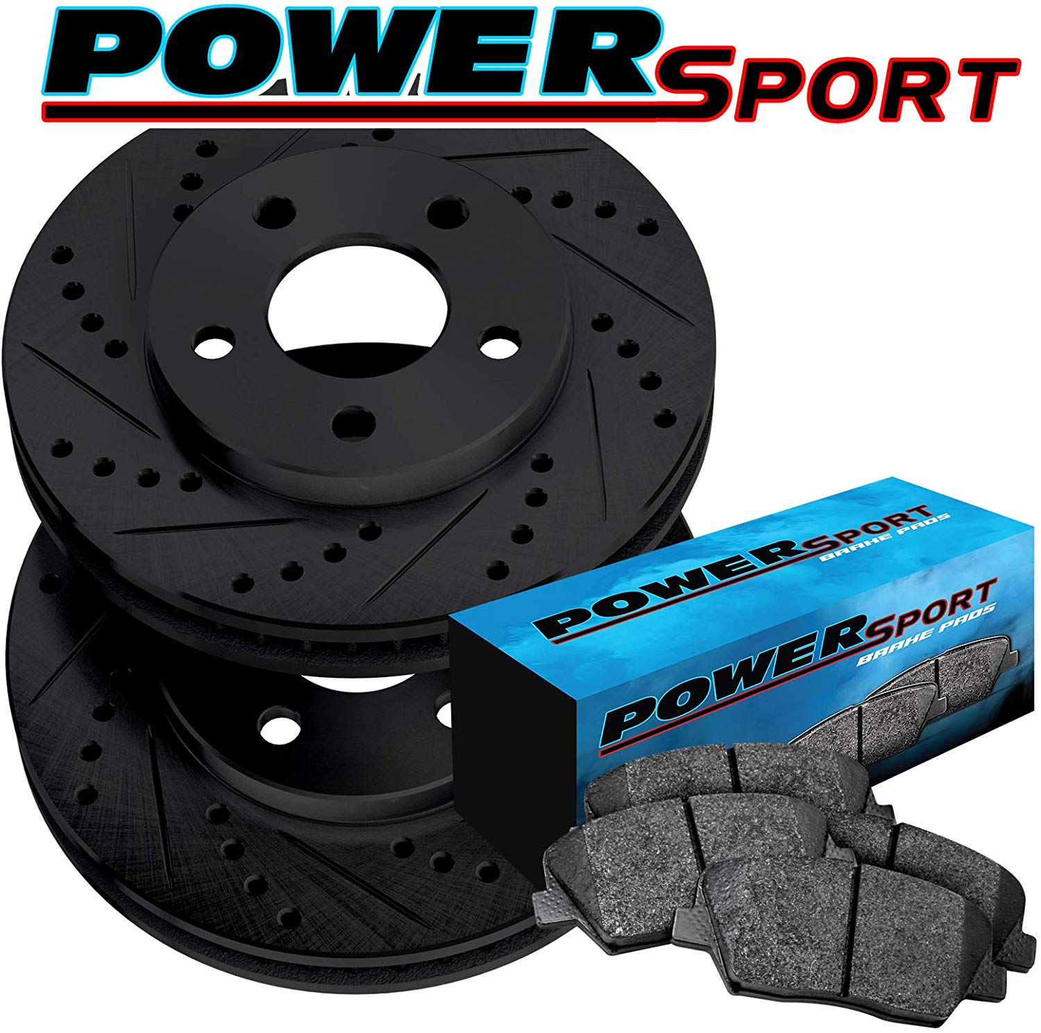 PowerSport Black Rear Drill Slot Rotors + Ceramic Brake pads BBCR.03003.02