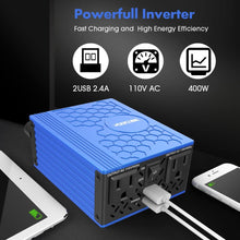 VOLTCUBE 400W Power Inverter 12V DC to 110V AC Converter with 4.8A Dual USB Car Adapter with 2 Independent AC outlets (Blue)