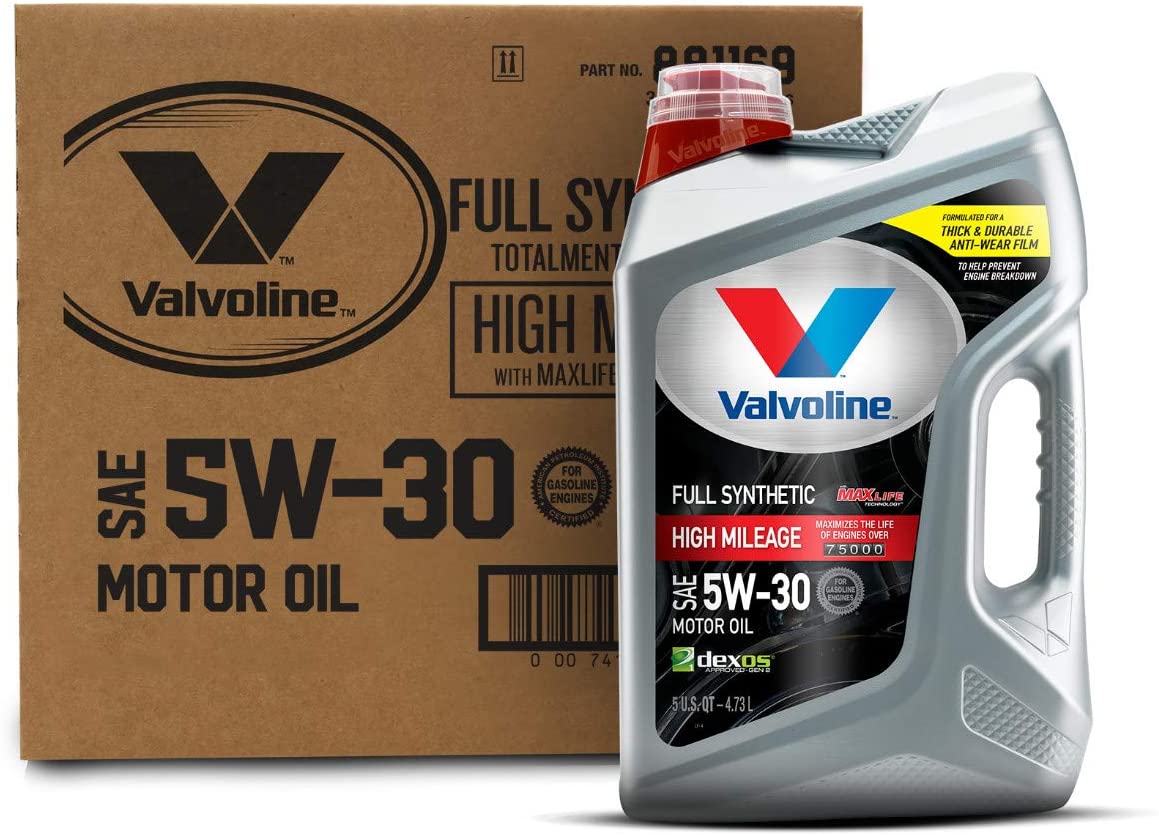 Valvoline Full Synthetic High Mileage with MaxLife Technology SAE 5W-30 Motor Oil 5 QT, Case of 3