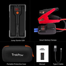 TrekPow SuperSafe Car Jump Starter G39 1200A Peak 12V Portable Battery Jumper Box with USB Quick Charge 3.0 (up to 6.5L Gas, 5.5L Diesel Engine), Auto Booster Power Pack with Smart Jumper Cables
