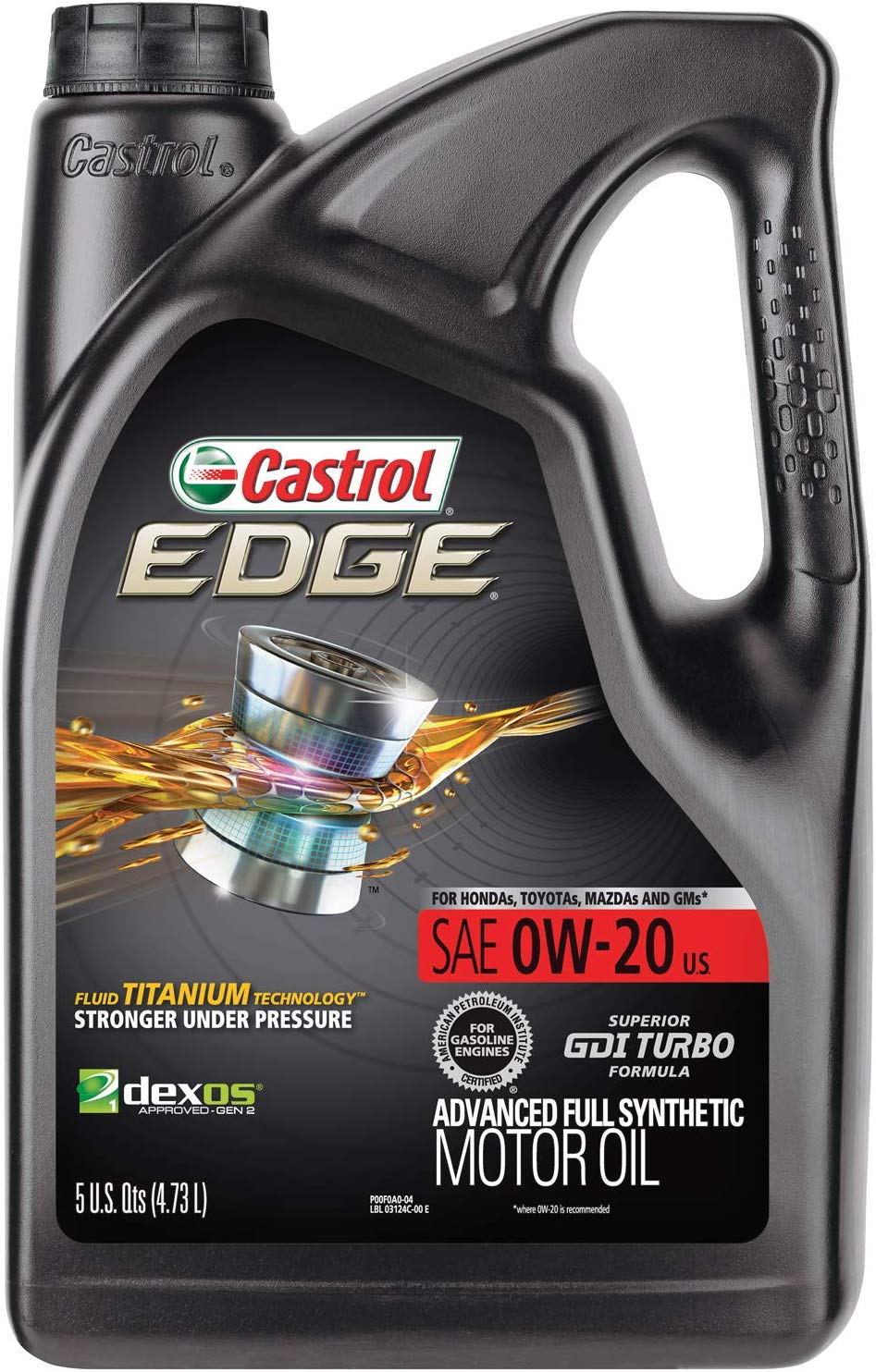 Castrol 03124 EDGE 0W-20 Advanced Full Synthetic Motor Oil, 5 Quart