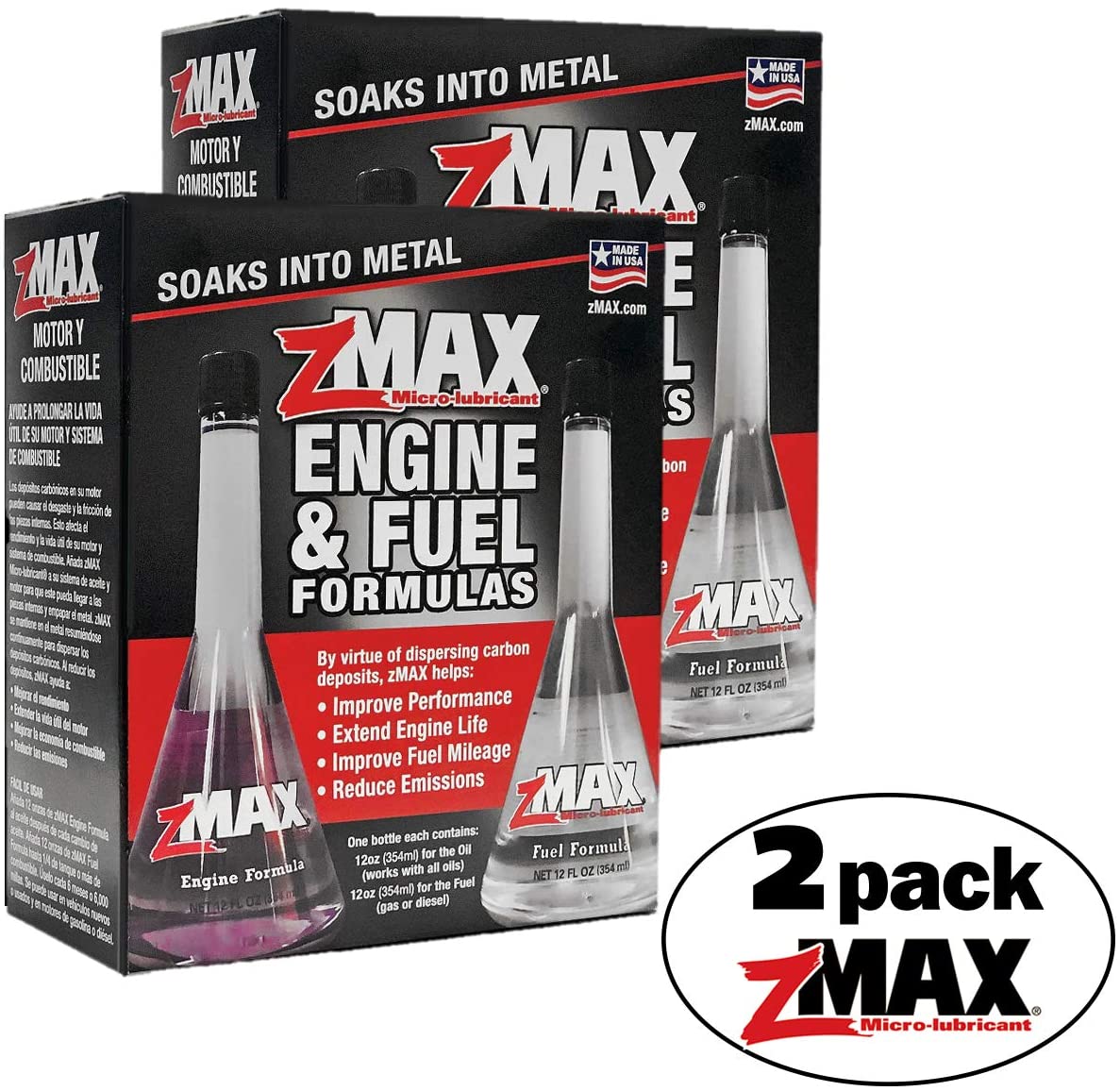 zMAX 51-011 - Engine & Fuel Formula Kit - Easy to Use - Reduces Carbon Build-Up & Lubricates Metal Extending Life of Car or Truck - Runs Efficiently, Improving Gas or Diesel Mileage - 12 oz. Each