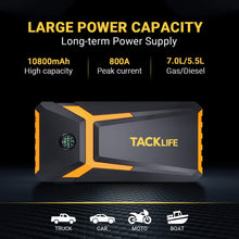 TACKLIFE T8-Newer Model 800A Peak 18000mAh Car Jump Starter with LCD Display (up to 7.0L Gas, 5.5L Diesel Engine), 12V Auto Battery Booster with Smart Jumper Cable, Quick Charger(Yellow)