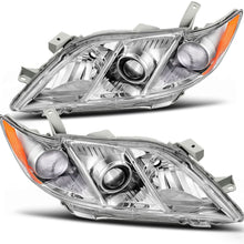 AUTOSAVER88 Headlight Assembly Compatible with 2007-2009 Toyota Camry Exclude Hybird Chrome Housing Amber Reflector Clear Lens Headlamps Replacement (Driver and Passenger Side)