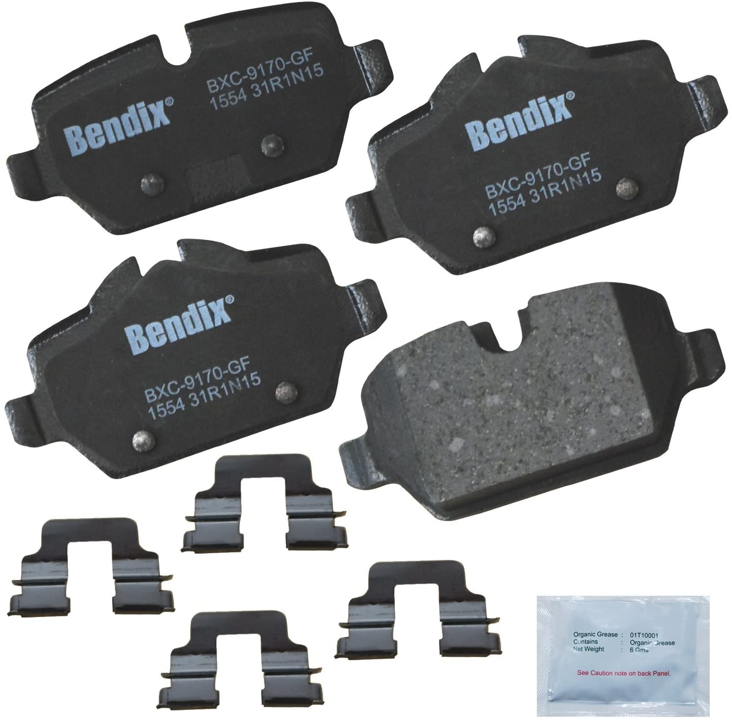 Bendix Premium Copper Free CFC1554 Ceramic Brake Pad (with Installation Hardware Rear)