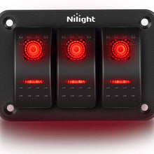 Nilight 90017C 3 Gang Aluminum Panel Toggle Dash 5 Pin On/Off Pre-Wired Rocker Switch Holder for Automotive Car Marine Boat, 2 Years Warranty