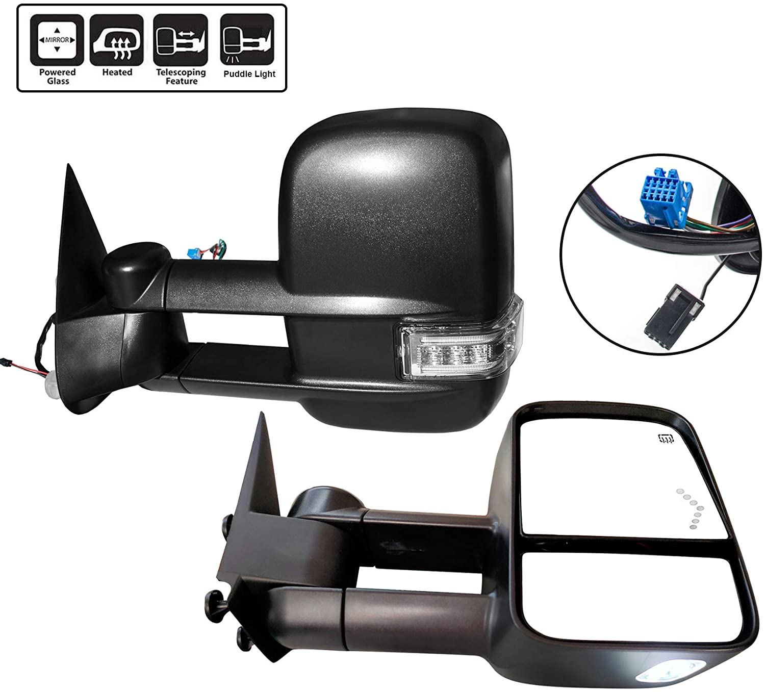 AERDM New 2pcs Pair Left+Right Heated Telescoping Towing Mirrors with Arrow Signal Turn & Puddle Lights fit for 03-07 Chevy/GMC Silverado/Sierra (Nacarat)