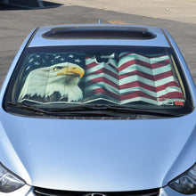 USA Patriotic American Eagle Flag Front Windshield Sun Shade - Accordion Folding Auto Sunshade for Car Truck SUV - Blocks UV Rays Sun Visor Protector - Keeps Your Vehicle Cool - 58 x 28 Inch
