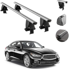 Roof Rack Cross Bars Lockable Luggage Carrier Smooth Roof Cars | Silver Aluminum Cargo Carrier Top Bars | Automotive Exterior Accessories Fits Infiniti Q50 2014-2021