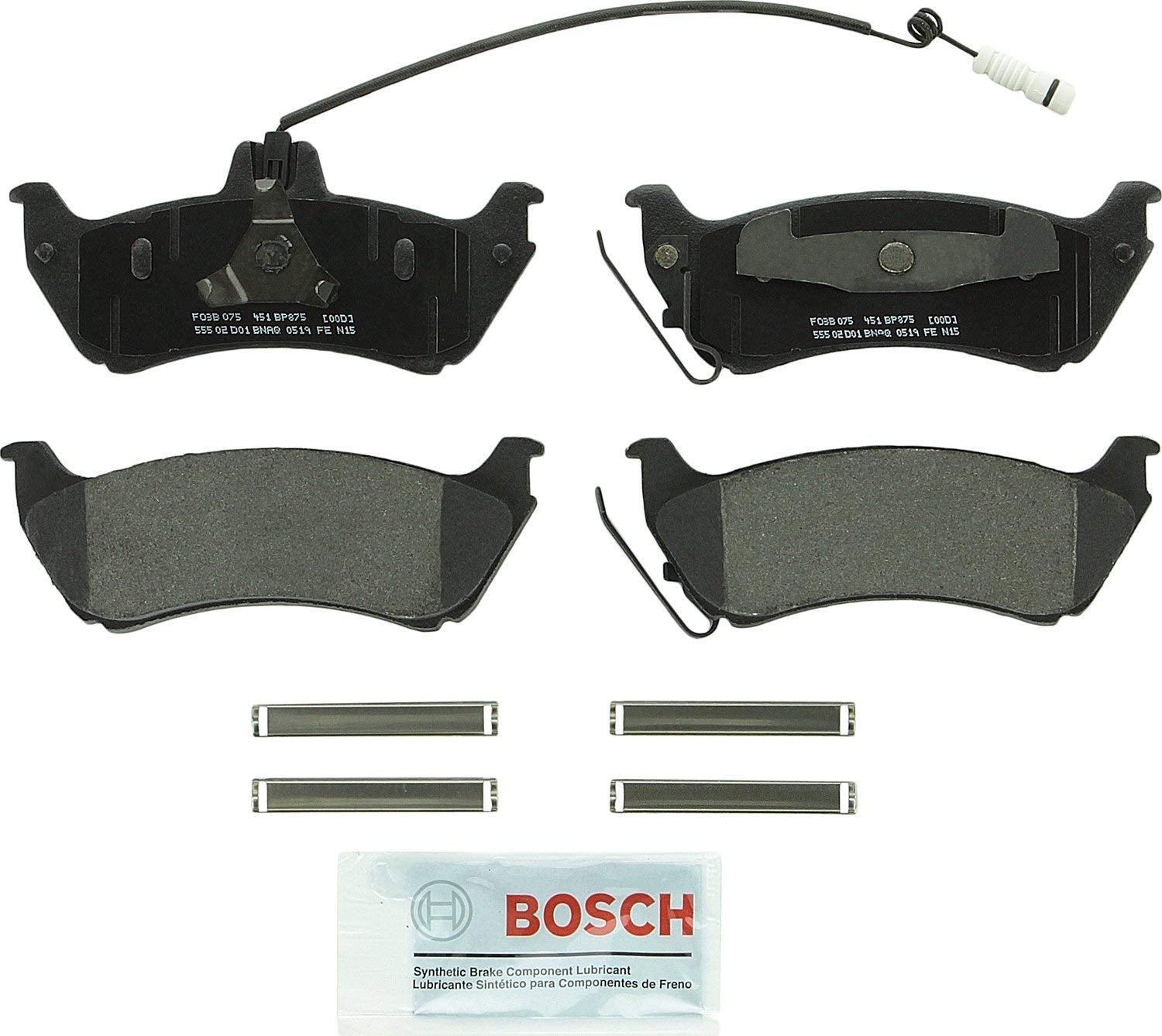 Bosch BP875 QuietCast Premium Semi-Metallic Disc Brake Pad Set For Mercedes-Benz: 1998-2003 ML320, 2003-2005 ML350, 1999 ML430; Rear
