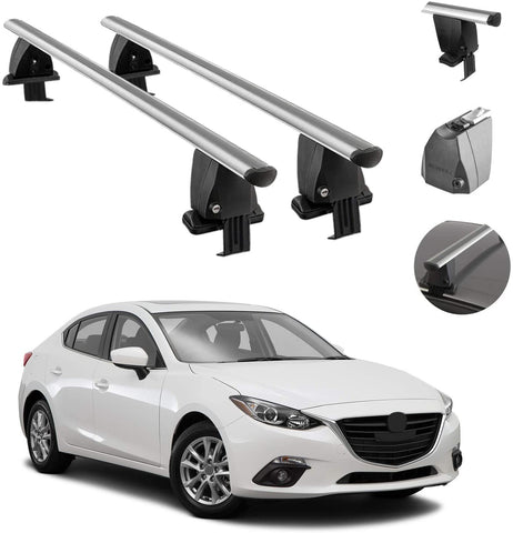 Roof Rack Cross Bars Lockable Luggage Carrier Smooth Roof Cars | Fits Mazda3 Hatchback 2014-2018 Silver Aluminum Cargo Carrier Rooftop Bars | Automotive Exterior Accessories