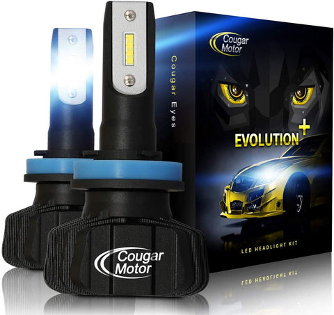 Cougar Motor H11 Led headlight bulb, 9600Lm 6500K (H8 H9) Fanless All-in-One Conversion Kit - 3D Bionic Technology