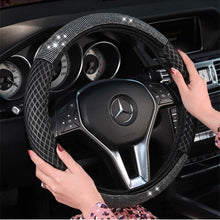 KAFEEK Diamond Steering Wheel Cover with Bling Bling Crystal Rhinestones, Universal 15 inch Anti-Slip, Breathable Ice Silk Black Diamond