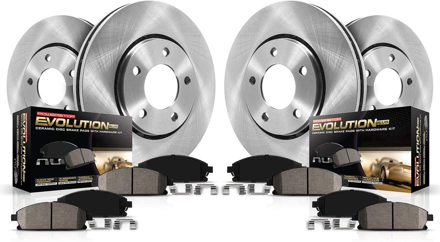 Power Stop KOE4129 Autospecialty By Power Stop 1-Click Daily Driver Brake Kits Incl. 12.91 in. Front/12.17 in. Rear OE Replacement Rotors w/Z16 Ceramic Scorched Brake Pads Autospecialty By Power Stop 1-Click Daily Driver Brake Kits