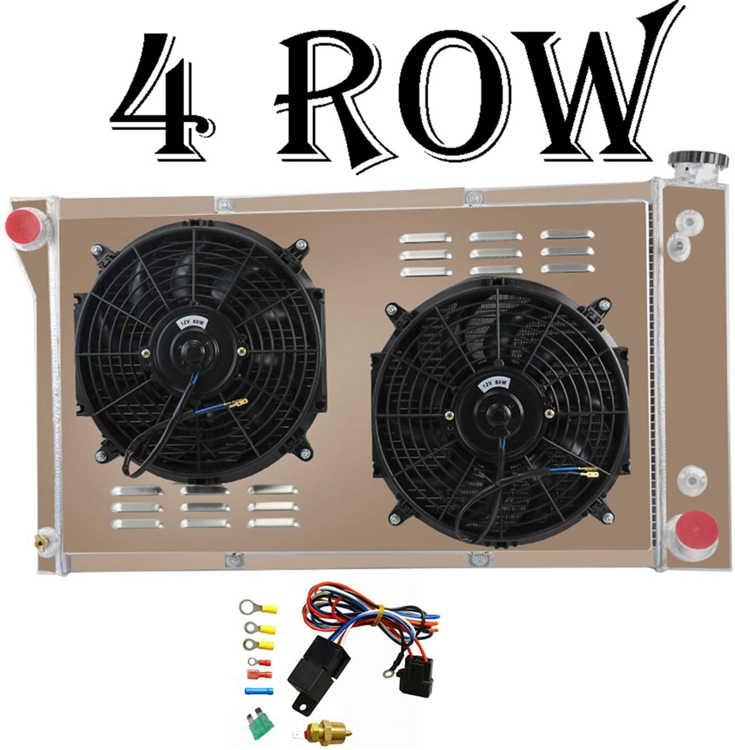 ALLOYWORKS 4 Row Core Aluminum Radiator+Shroud+Fan+Relay For 1967-1972 Chevy C/K C10 C20 K10 K20 Pickup Truck/Suburban PRO