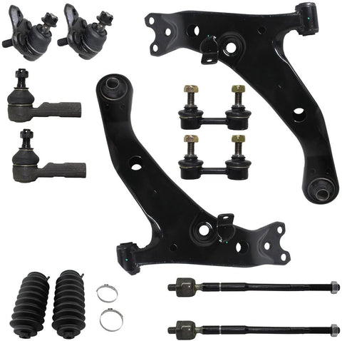 Detroit Axle - 12pc Front Lower Control Arms and Ball Joints and Sway Bars and Inner & Outer Tie Rods and Rack Boots Kit for 96-02 Chevy/GEO Prizm - 96-02 Toyota Corolla - Power Steering Models