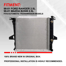 2172 Factory Style Aluminum Cooling Radiator Replacement for 98-01 Ford Ranger/Mazda B2500 2.5L AT