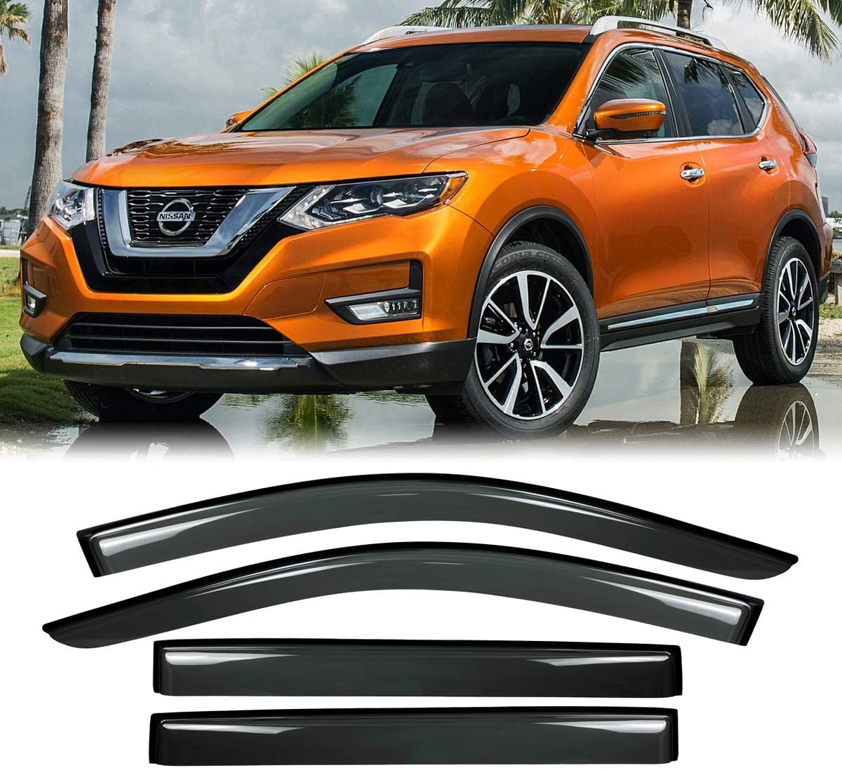 ZR 4pcs fit Nissan Rogue Door Trim 2014-2020 Window Deflector Rain Wind Sun Vent Shade Guard Visor Dark Smoke Original Outside Mount Style 94827