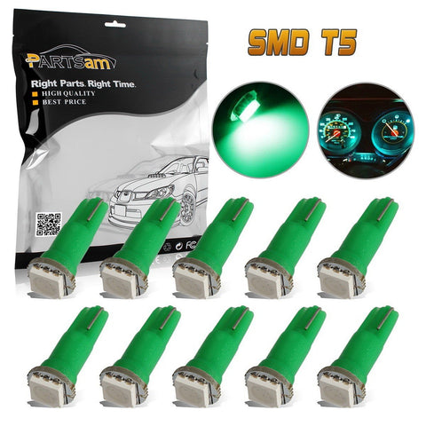 Partsam 10x T5 74 1-5050-SMD Car Dashboard Gauge Side LED Light Bulbs Lamp 12V Green Compatible with Plymouth Fury