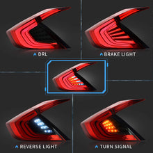 VLAND LED Tail lights Compatible with Honda Civic 2016 2017(Not Fit Coupe, Type R, Hatchback), 3D Led Light Bar Style Rear Lamp Assembly Including DRL Turning Brake and Reverse Light, Red&Smoke