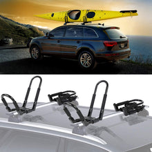 Ediors Upgraded 2 Pairs Folding Kayak Roof Rack, J Bar Foldable Kayak Rack,Sit On Top Kayak Carrier with 4 Tie Down Straps for Canoe Surfboard Ski Car Truck SUV RV On Roof Top Mount Trailer Crossbar