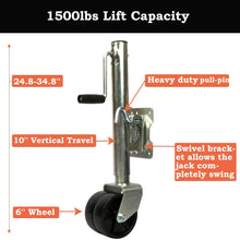 uyoyous Swivel Trailer Tongue Jack with 6" Dual Wheels -1500 lbs Capacity RV Trailer Tongue Jack Marine Boat Trailer Jack Bolt-On Twin Towing Track Caster 10 Inches Vertical Travel