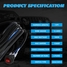 Parleto LED Light Bar Wiring Harness Kit 12V with Dual Switches Power Relay Blade Fuse for Off Road Lights LED Work Light with Multi-Modes - 2 LEADS