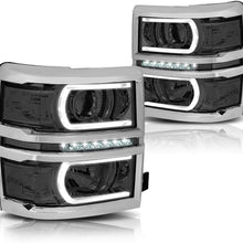 U-Strip LED DRL Projector Headlight Assembly Compatible with Chevy Silverado 14-15 Headlamps with Clear Corner Smoked