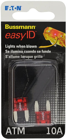 Bussmann BP/ATM-10ID Red ATM 10 Amp easyId Illuminating Fast-Acting Automotive Mini Blade Fuses - 2 per Card