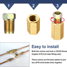 18 Pieces 3/8 Inch-24 Threads Brake Line Fittings Assortment for 3/16 Inch Tube, Includes 6 Pieces Unions, 12 Pieces Nuts