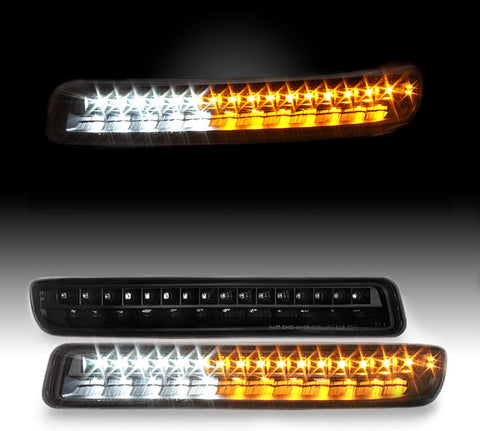 For 1999-06 GMC Sierra 1500 2500HD 3500HD | 2000-06 YUKON | XL 1500 | 2500 Black LED Bumper Lights Pair