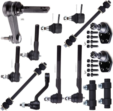FINDAUTO 14Pcs Set Fit for 2000-2002 D-odge Ram 2500 2000-2002 D-odge Ram 3500 Lower Upper Ball Joints Front Sway Bar Links Adjusting Sleeve Idler Arm Inner Outer Tie Rod End Pitman Arm