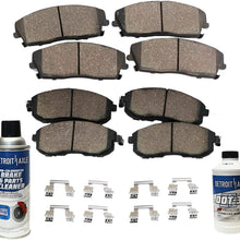Detroit Axle - All (4) Front and Rear Ceramic Brake Pads w/Hardware and Brake Fluid and Brake Cleaner Bottle for 1999 2000 2001 2002 2003 2004 Ford Mustang Base and GT