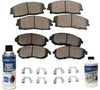 Detroit Axle - All (4) Front and Rear Ceramic Brake Pads w/Hardware and Brake Fluid and Brake Cleaner Bottle for 1999 2000 2001 2002 2003 2004 Ford Mustang Base and GT