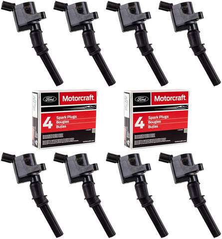 MAS Set of 8 Ignition Coil DG508 and Motorcraft Spark Plug SP493 for Ford Lincoln Mercury 4.6L engines DG457 DG472 DG491 F523 3W7Z12029AA 1L2U12029AA 1L2U12A366A