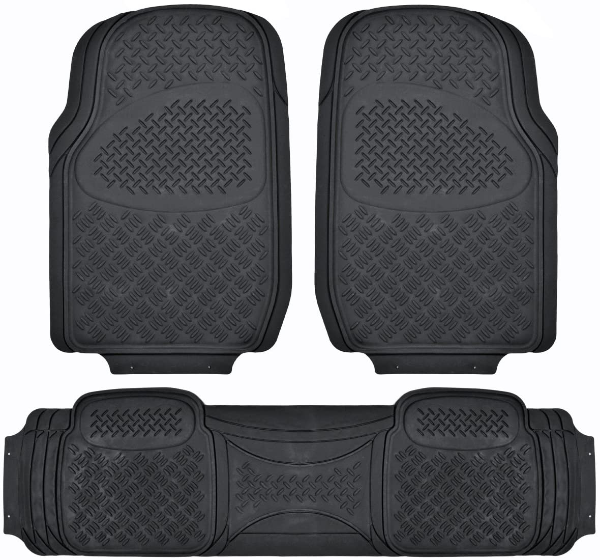 BDK MaxDuty Rubber Floor Mat for Car, SUV,Van & Truck - Super Heavy Duty Rubber , Trim to Fit & 3 Piece (Tan)